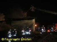 Scheunenbrand in Hellmitzheim - Löschen über die Drehleiter
